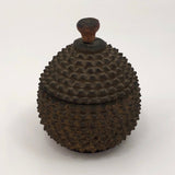 Antique Carved Wood Durian Shaped Box with Interior Lacquer and Gilding