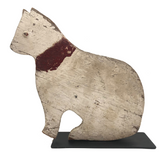 Wonderfully Stoic Old White Folk Art Cat with Red Collar (on custom stand)