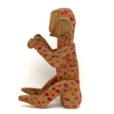 Red Spotted Old Carved Folk Art Monkey with Moving Arms