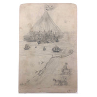 Willis Hutchinson 1883 Double-Sided Sketchbook Drawing: Houses, Boat, Volcano!