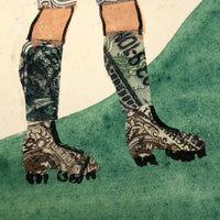 Austrian Hiker at Ursulaberg Stamp Collage and Watercolor Postcard