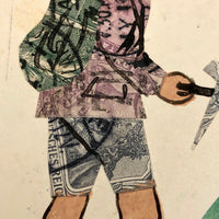 Austrian Hiker at Ursulaberg Stamp Collage and Watercolor Postcard