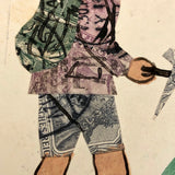 Austrian Hiker at Ursulaberg Stamp Collage and Watercolor Postcard