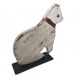 Wonderfully Stoic Old White Folk Art Cat with Red Collar (on custom stand)