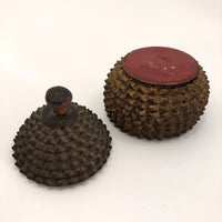 Antique Carved Wood Durian Shaped Box with Interior Lacquer and Gilding
