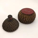 Antique Carved Wood Durian Shaped Box with Interior Lacquer and Gilding
