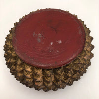 Antique Carved Wood Durian Shaped Box with Interior Lacquer and Gilding