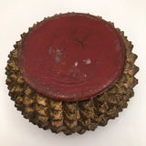 Antique Carved Wood Durian Shaped Box with Interior Lacquer and Gilding