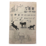 Willis Hutchinson 1883 Double-Sided Sketchbook Drawing: Kite, Animals, Tools, Apple