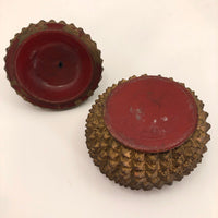 Antique Carved Wood Durian Shaped Box with Interior Lacquer and Gilding