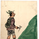 Austrian Hiker at Ursulaberg Stamp Collage and Watercolor Postcard