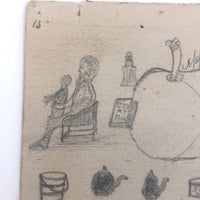 Willis Hutchinson 1883 Double-Sided Sketchbook Drawing: Kite, Animals, Tools, Apple