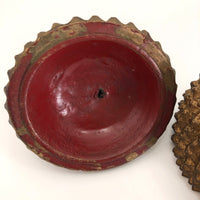 Antique Carved Wood Durian Shaped Box with Interior Lacquer and Gilding