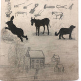 Willis Hutchinson 1883 Double-Sided Sketchbook Drawing: Kite, Animals, Tools, Apple