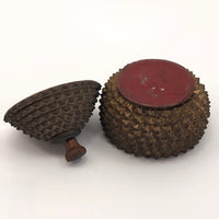 Antique Carved Wood Durian Shaped Box with Interior Lacquer and Gilding