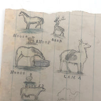SOLD Willis Hutchinson 1883 Double-Sided  Drawing: Tiny Animals + Portrait of Home