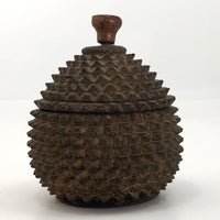 Antique Carved Wood Durian Shaped Box with Interior Lacquer and Gilding