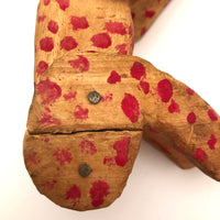 Red Spotted Old Carved Folk Art Monkey with Moving Arms