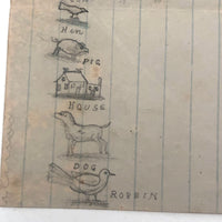 SOLD Willis Hutchinson 1883 Double-Sided  Drawing: Tiny Animals + Portrait of Home