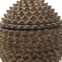 Antique Carved Wood Durian Shaped Box with Interior Lacquer and Gilding