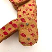 Red Spotted Old Carved Folk Art Monkey with Moving Arms