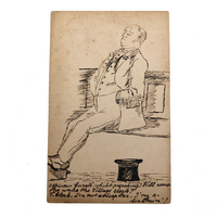 Hand-drawn Pen and Ink Sleeping Clerk Antique British Postcard