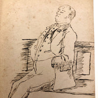 Hand-drawn Pen and Ink Sleeping Clerk Antique British Postcard