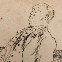 Hand-drawn Pen and Ink Sleeping Clerk Antique British Postcard
