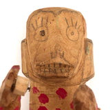 Red Spotted Old Carved Folk Art Monkey with Moving Arms