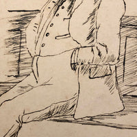 Hand-drawn Pen and Ink Sleeping Clerk Antique British Postcard