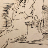 Hand-drawn Pen and Ink Sleeping Clerk Antique British Postcard