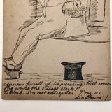 Hand-drawn Pen and Ink Sleeping Clerk Antique British Postcard
