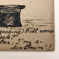 Hand-drawn Pen and Ink Sleeping Clerk Antique British Postcard