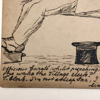 Hand-drawn Pen and Ink Sleeping Clerk Antique British Postcard