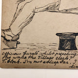 Hand-drawn Pen and Ink Sleeping Clerk Antique British Postcard