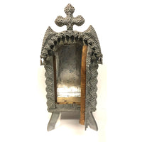 Amazing Old Silver Painted Chip Carved Tramp Art Shrine