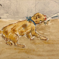 French Watercolor Girl and Dog "Au Secours!" Antique Postcard