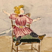 French Watercolor Girl and Dog "Au Secours!" Antique Postcard
