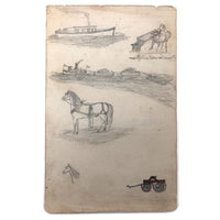 Willis Hutchinson 1883 Double-Sided Sketchbook Drawing: Multiplication, Horse, Boats and Ships