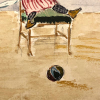 French Watercolor Girl and Dog "Au Secours!" Antique Postcard