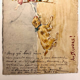 French Watercolor Girl and Dog "Au Secours!" Antique Postcard