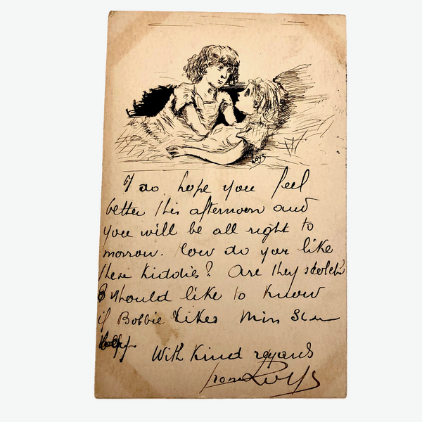 Hand-drawn Pen and Ink 'I so hope you feel better' 1906 Postcard