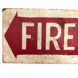 Red and White Hand-painted Fire Exit Arrow Sign with Perfect Patina