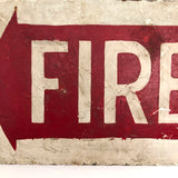 Red and White Hand-painted Fire Exit Arrow Sign with Perfect Patina