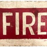 Red and White Hand-painted Fire Exit Arrow Sign with Perfect Patina