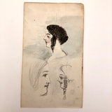 Early Victorian Watercolor and Pencil Sketches of Girls with Ringlets