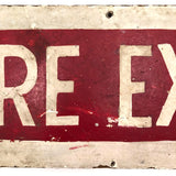 Red and White Hand-painted Fire Exit Arrow Sign with Perfect Patina