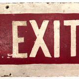 Red and White Hand-painted Fire Exit Arrow Sign with Perfect Patina