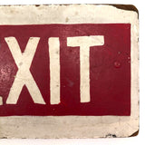 Red and White Hand-painted Fire Exit Arrow Sign with Perfect Patina