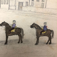 Willis Hutchinson 1883 Double-Sided Sketchbook Drawing: People on Horses, House, Croquet, Hammock